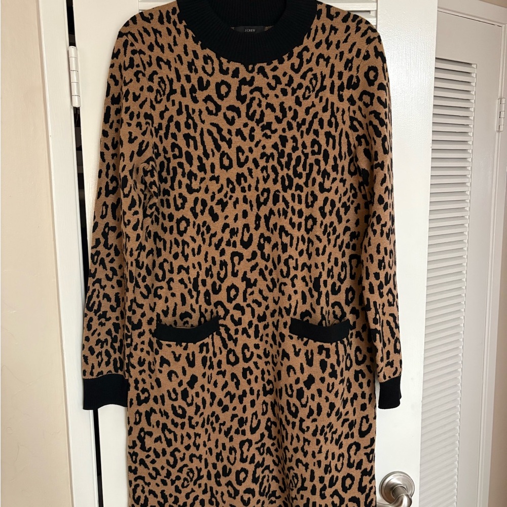 J. Crew Tan and Black Leopard Long Sleeve Dress